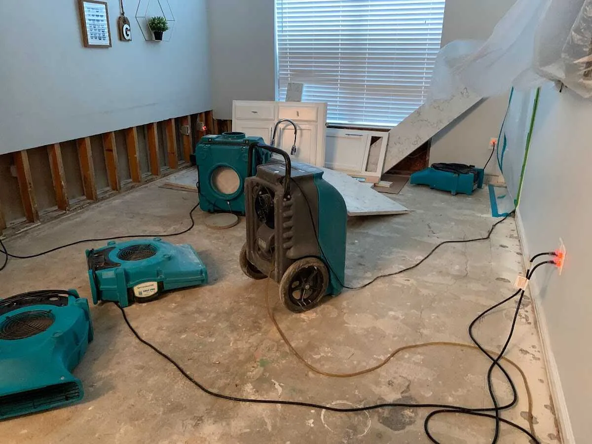 Dehumidifier in flood-cut room for Water Damage Restoration in Dodgeville